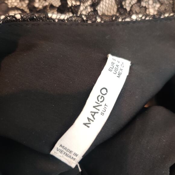 Mango Lace Peplum Top Short Sleeve Black Nude Blouse - Picture 8 of 8